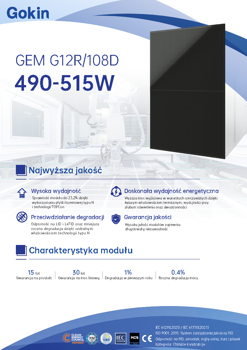 GEM  G12R-108D<br>490-515W BLACK (Szkło:1,6mm)